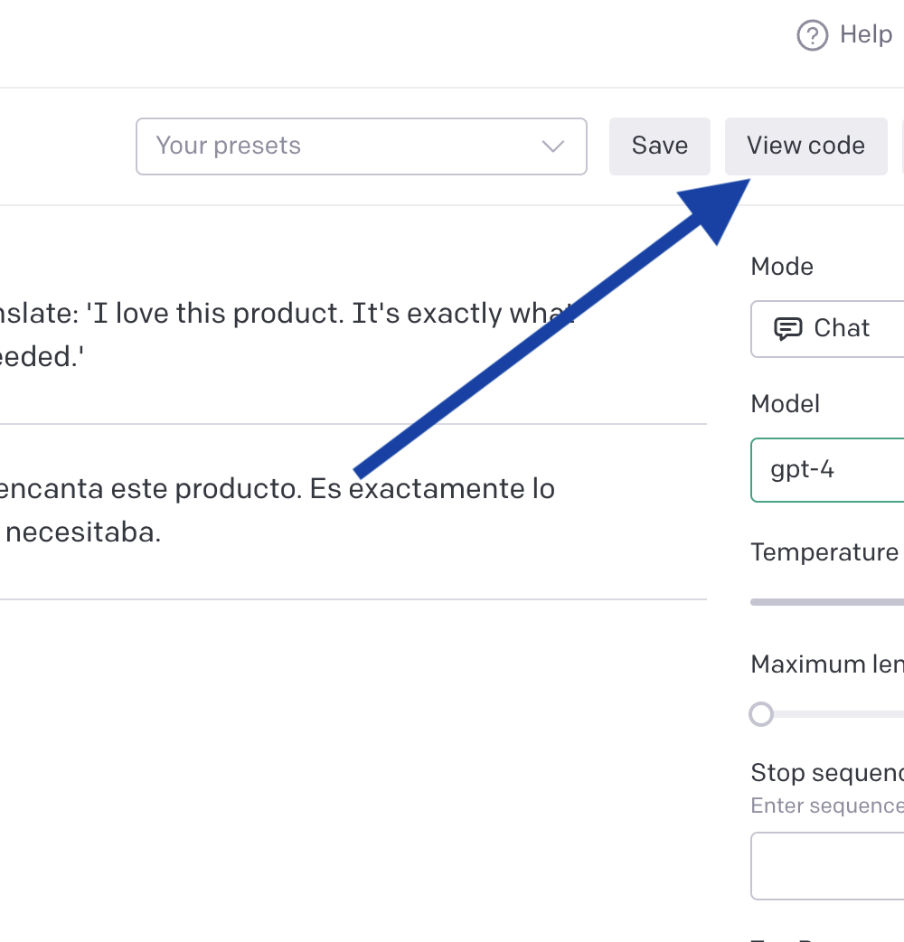 Share the code of your experimantion in OpenAi playground